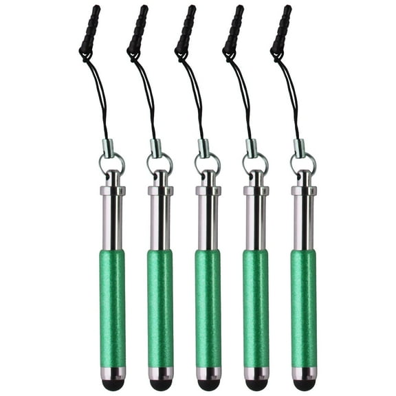 Mini Stylus Pens for Touchscreen Devices - Green Glitter - 5 Pack