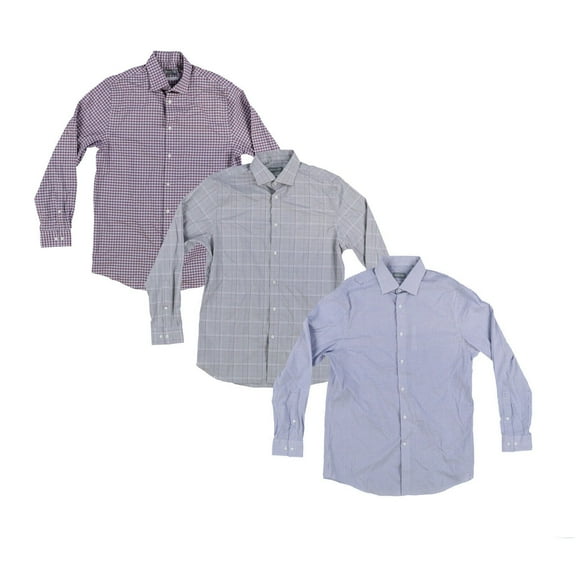 Michael Kors Mens Dress Shirt Deep Regular Fit Stretch Blue 16