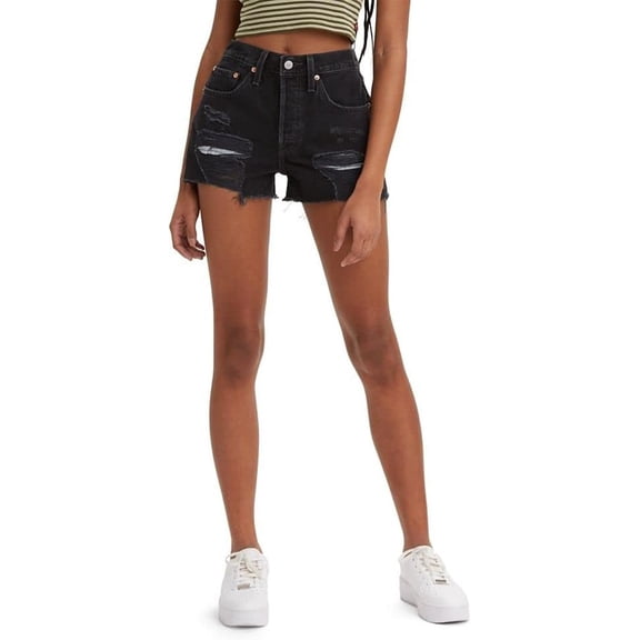 Levi's Women's 501 Original Shorts, Black-Destructed Size 28