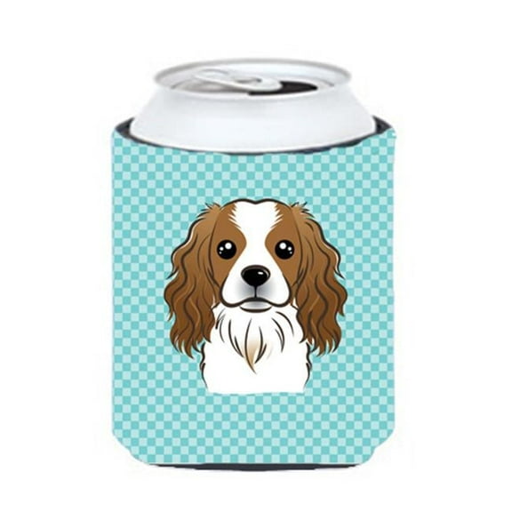 Checkerboard Blue Cavalier Spaniel Can Or Bottle Hugger, 12 Oz.