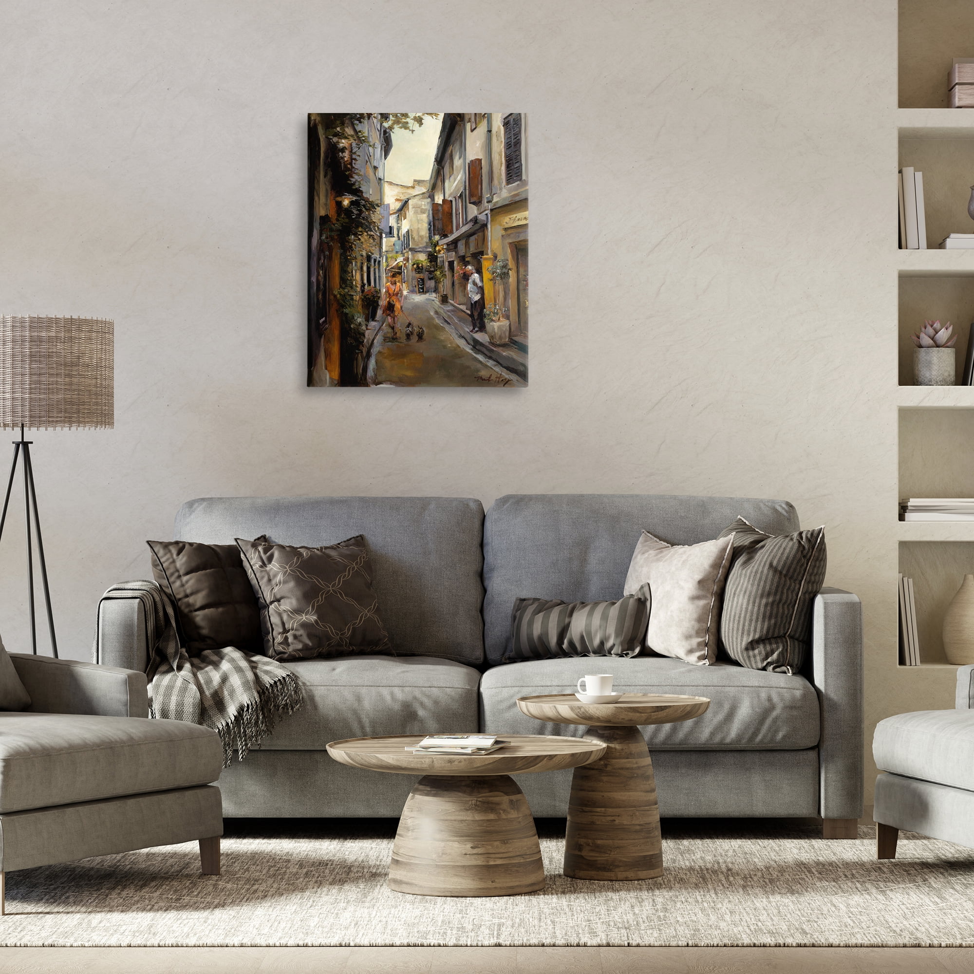 Stupell Industries European City Dog Walk Buildings & Architecture Painting Wrapped Canvas Art Print Wall Art, 24 x 30