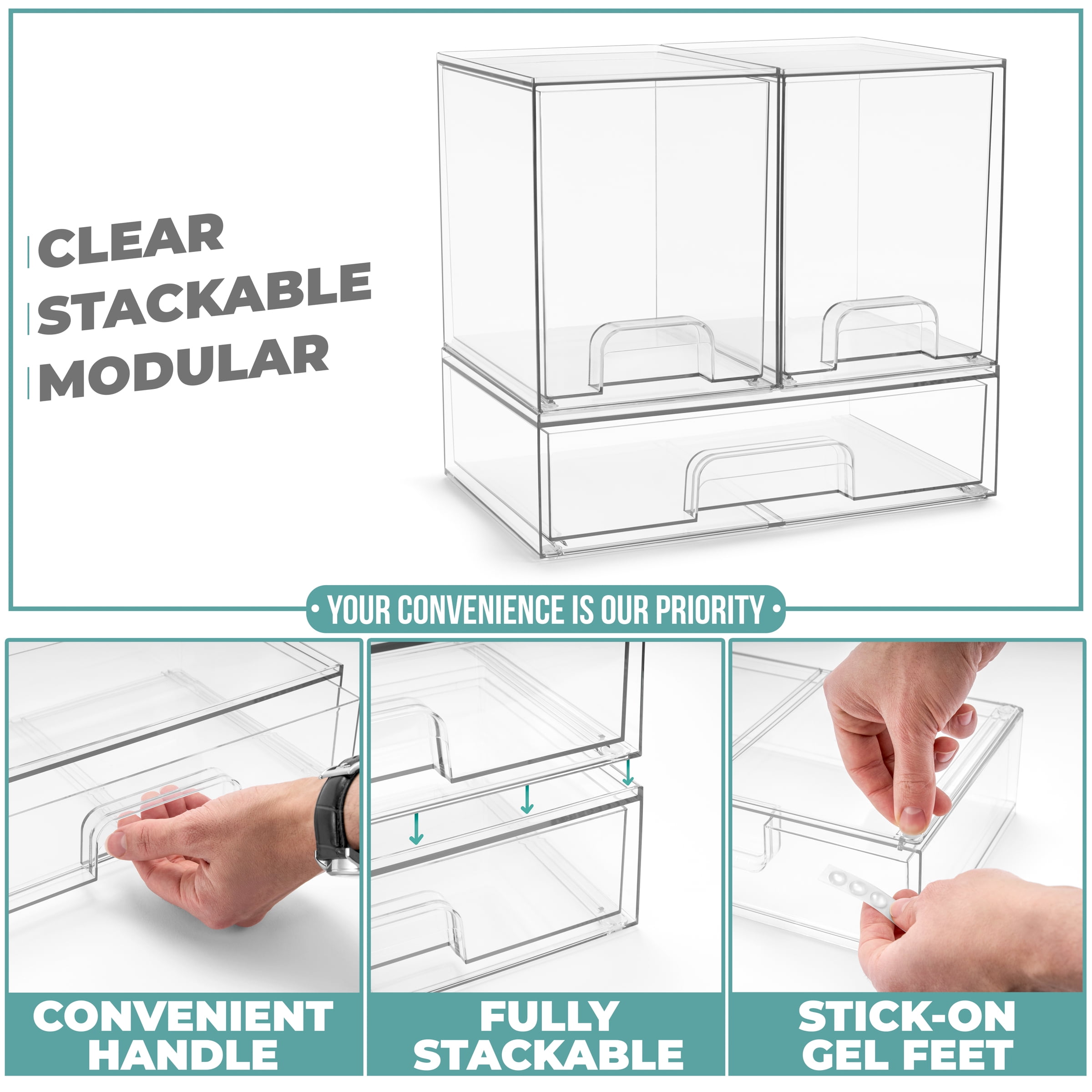 Sorbus Tall & Wide Stackable Acrylic Storage Drawers, Clear Baby Organizer Bins, 3-Pack