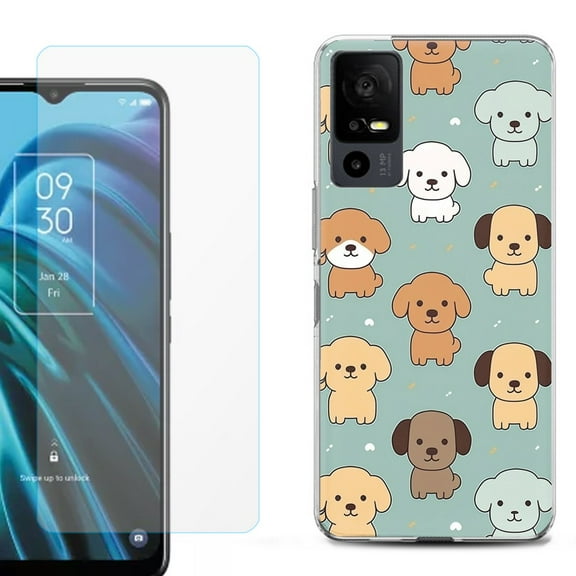 OneToughShield ® for TCL 40 XE 5G Shockproof Fashion Phone Case, with Tempered Glass Screen Protector - Puppies