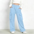 thumbnail image 2 of LangJing Big Little Kids Girls Cargo Sweatpants Tween Elastic Waist Wide Leg Cargo Pants Youth Athletic Joggers Pants, 5-15Years Blue,11-12 Years, 2 of 7