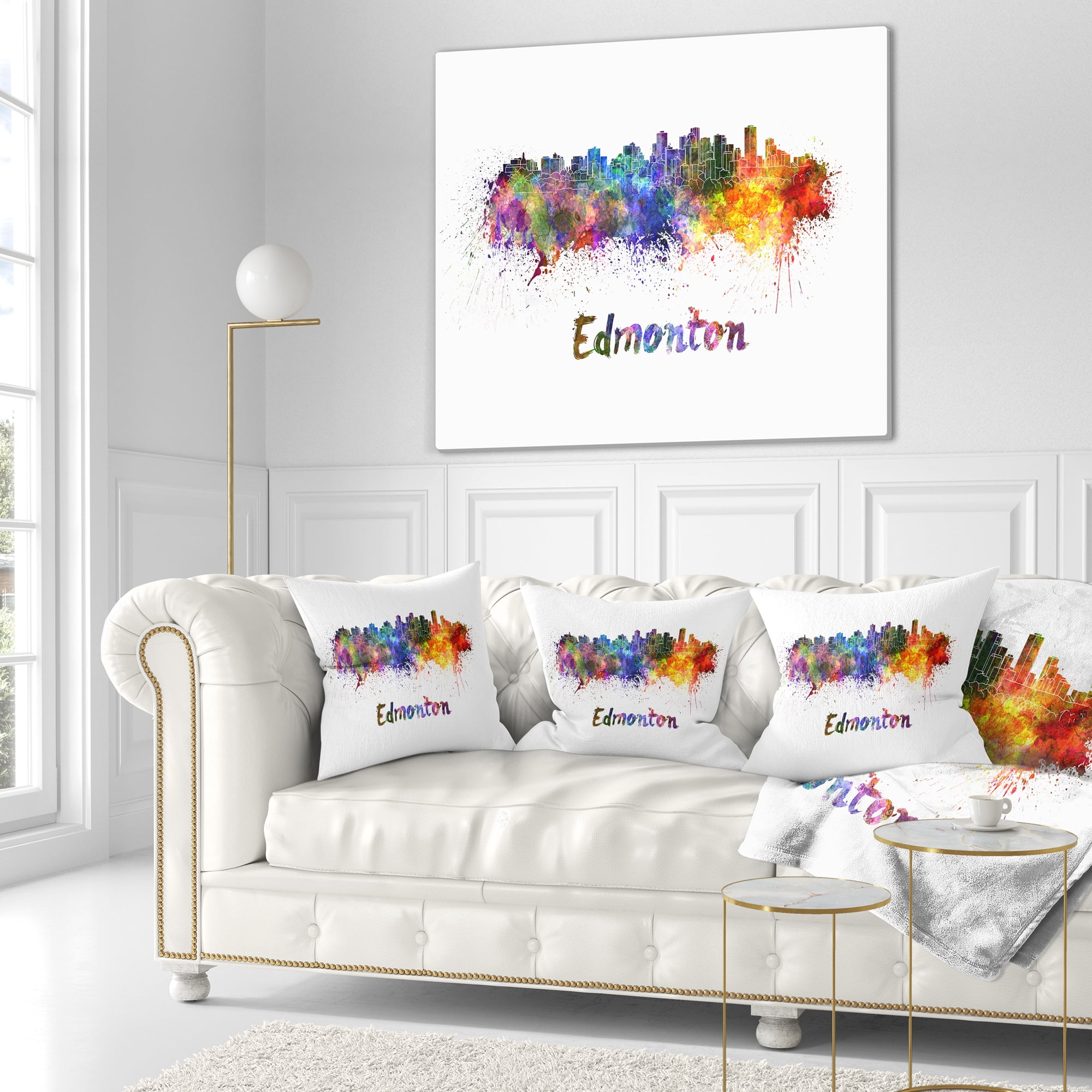 Designart Edmonton Skyline - Cityscape Throw Pillow - 16x16