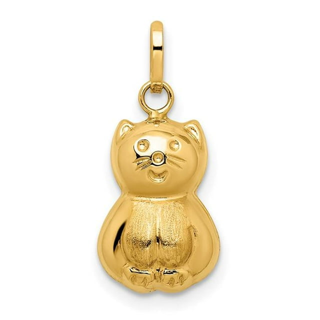 Quality Gold YC1424 Charme Chat 3D Satin & Poli en Or Jaune 14K