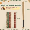 thumbnail image 3 of ThrottleT Vintage Christmas Wrapping Paper - Brown Kraft Gift Wrap 4 Rolls, 17x120 Inch, Holiday Paper with Classic Red and Green Patterns for Xmas Gifts, 3 of 14