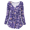 thumbnail image 3 of Camisas Para Mujer, Camisetas de Gran Tamaño, Camiseta de Moda Informal de Manga Larga, Jersey Fruncido Con Cuello Redondo Estampado, Blusa, Tops Odeerbi ODB135923, 3 of 6
