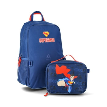Reebok Unisex Kids' Superman 17" Laptop Backpack with Lunch Box, 2-Piece Set, Blue