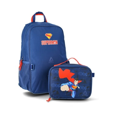 Reebok Unisex Kids' Superman 17" Laptop Backpack with Lunch Box, 2-Piece Set, Blue