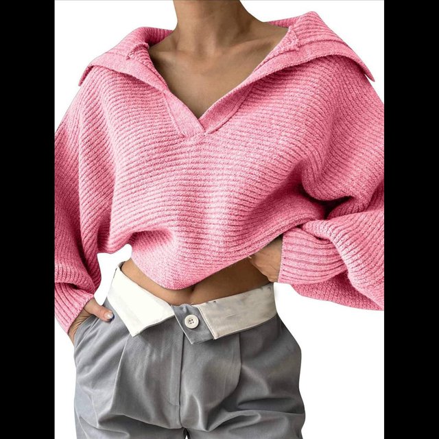 Suéteres de Larga para Mujer, Suéter Ajustado y Elástico de Gran Tamaño, Jersey de Punto Acanalado de Color Liso. Rosa M