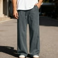 thumbnail image 2 of XIAONU Men's Wide Leg Pants Drawstring High Waist Full Length Pants Soft Cozy Casual Streetwear Pants, 2 of 8
