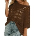 thumbnail image 2 of Beach Cover Up for Women 2025 Short Sleeve Hollow Out Pull On Knitted Summer Cover Up Sweater T Shirts, 2 of 7