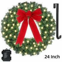 24inch Artificial Christmas Wreath with Door Garland Battery Operated with Hanger, Pre-lit LED and Timer