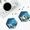 thumbnail image 4 of Fuzoiu Mountain Cottage In Snow Print Leather Coasters Set,Drink Coasters Set of 4,for Tabletop Protection, Durable PVC Coasters,Home Décor and Housewarming Gift-Hexagon, 4 of 6