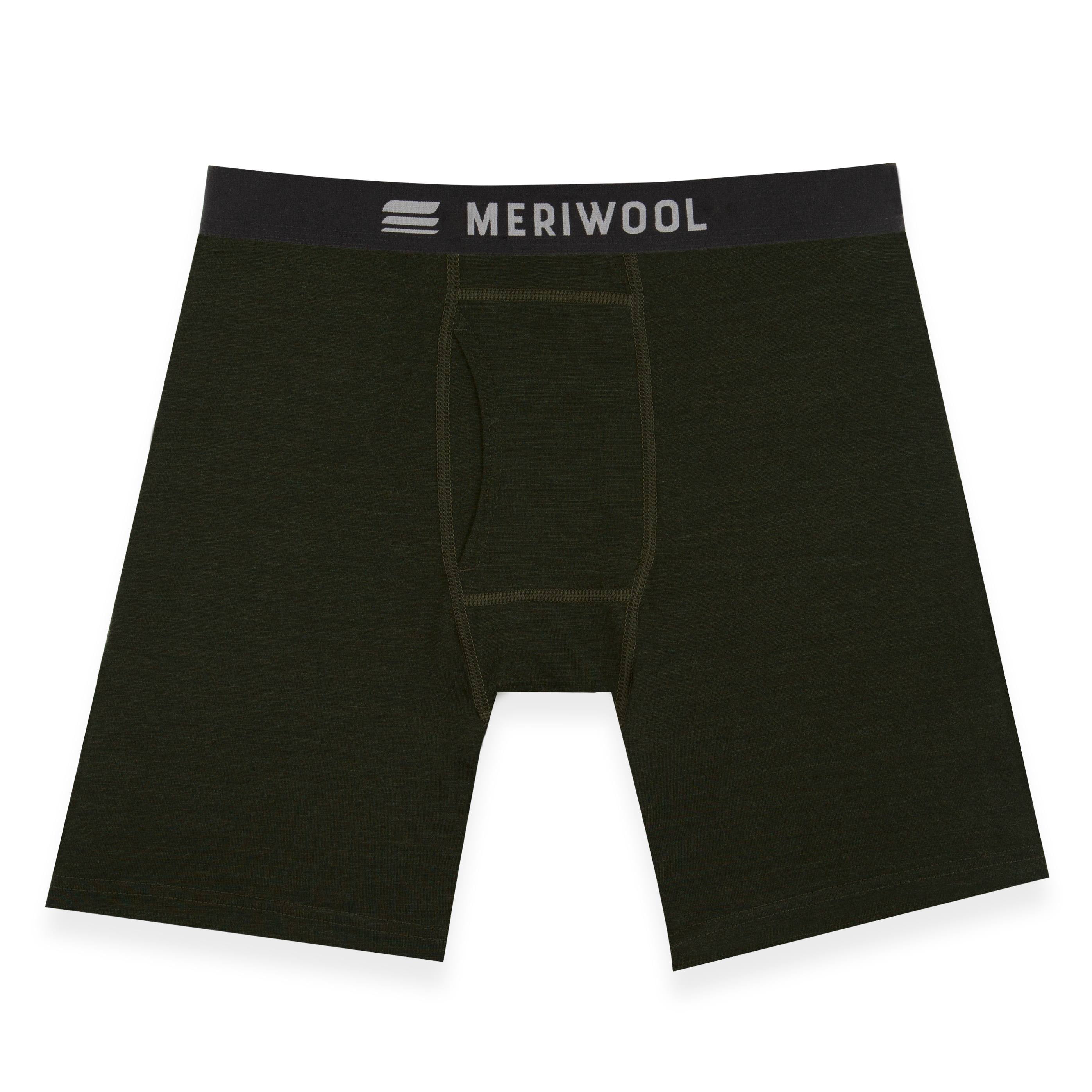 MERIWOOL Merino Wool Men's Boxer Brief Underwear - Black 