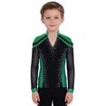 thumbnail image 1 of RUNQHUI Kids Boys Shiny Rhinestone Long Sleeve Figure Ice Skating Top Tees Performance Competition T-Shirts Green 16, 1 of 5