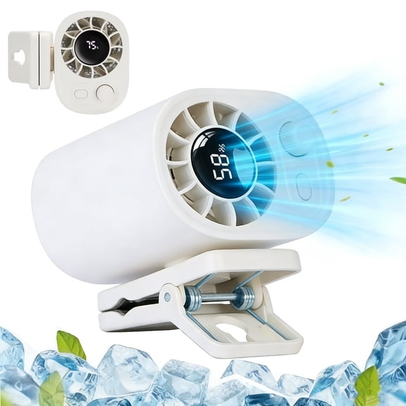 LC-dolida Portable Silent Clip On Fan, Car Fan with LED Display, 100 Speed Adjustable 360-degree Rotation Fast Charging, Compact and Lightweight for Travel, Gym, Work, Camping, Stroller, Bike (White)