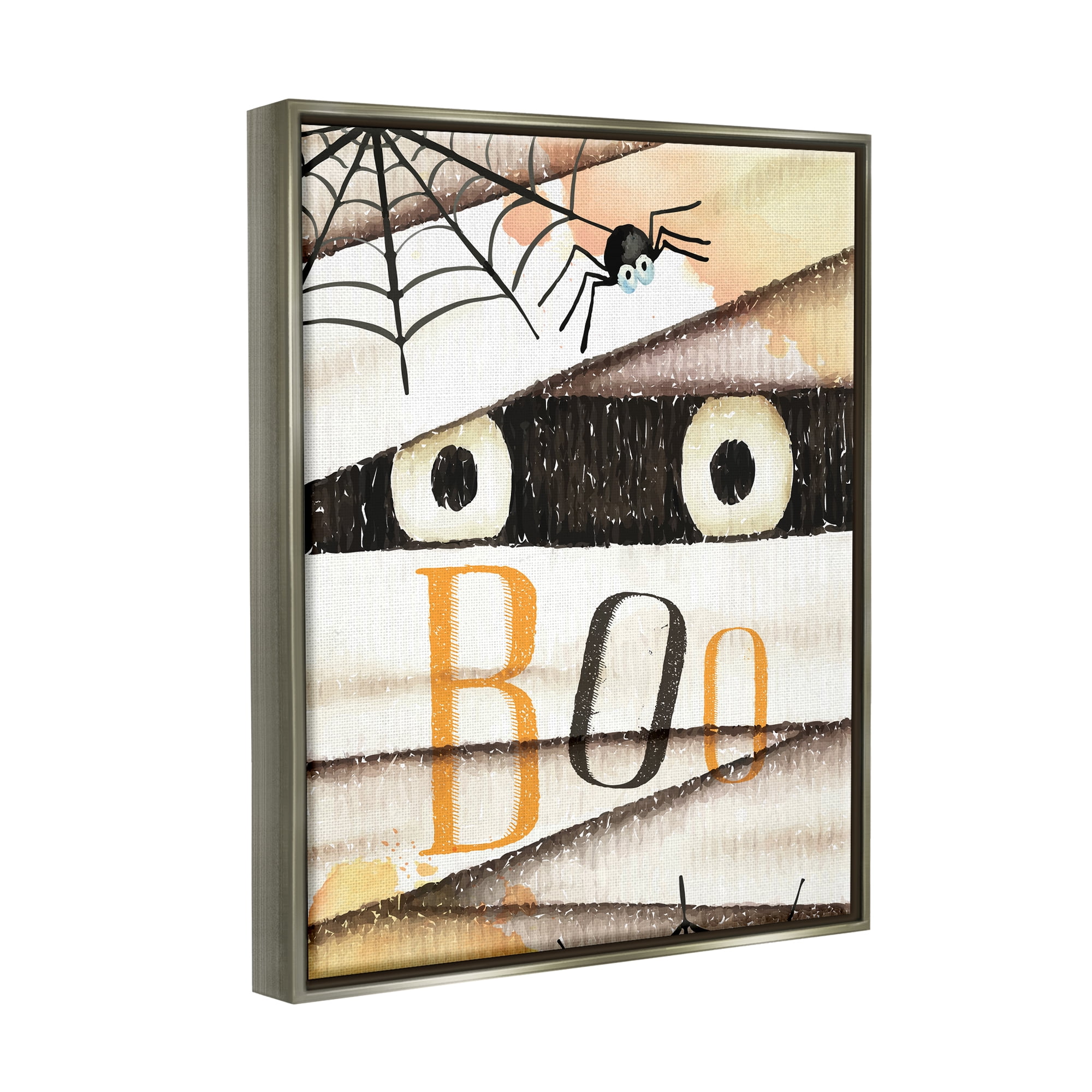 Stupell Industries Boo Creepy Eyes Peeking Holiday Painting Gray Floater Framed Art Print Wall Art