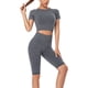 thumbnail image 1 of Gibobby Conjunto de pantalones de yoga Conjunto de 3 piezas de yoga Moda Sexy Correr al libre Ropa deportiva desnuda Ropa deportiva de secado rápido ajustada(Gris oscuro,M), 1 of 4