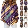 thumbnail image 2 of Women's Collared Mardi Gras Stretch Regular Fit Button Down Shirt Long Sleeve Blouse Casual Top, 2 of 6