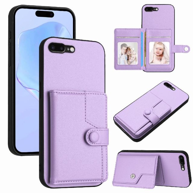 FOXDOCK Étui pour iPhone 8 Plus avec Porte-Cartes anti-Rfid - Design Élégant avec Fermeture à Boutons