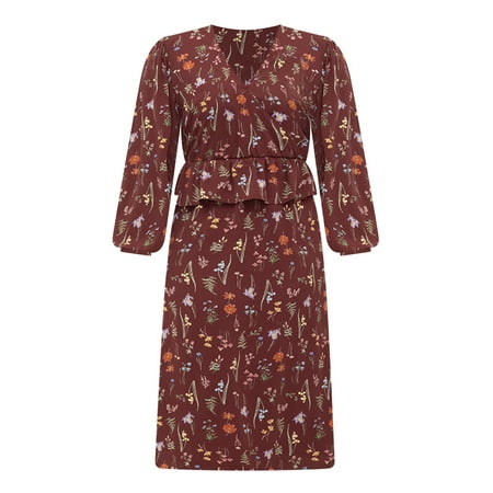 ELOQUII Elements Women's Plus Size Mixed Print Midi Dress With Peplum