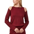 thumbnail image 2 of VINCE CAMUTO Womens Maroon Stretch Ribbed Cold Shoulder Mixed Textured Long Sleeve Crew Neck Top XS, 2 of 2