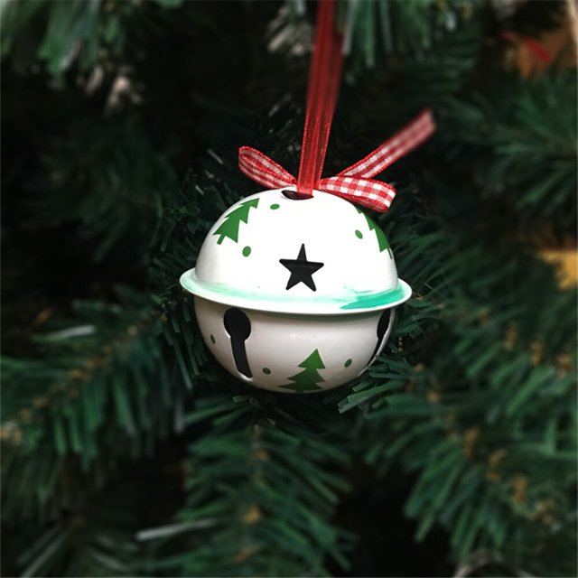 Cascabel de Navidad para el hogar, 6 piezas de Metal verde y blanco con Árbol de lazo, adorno de Navidad para el hogar, 65x60mm, campana grande 2023, Año Nuevo