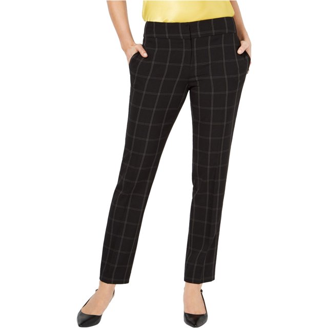 Pantalones casuales Kasper Windowpane para mujer, negro, 8