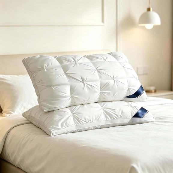Luxury Hotel Quality Bed Pillows for Sleeping, 100% Cotton Cover, Soft Goose Feather Support Pillow, Suitable for Sleepers on the Back, Sides, and Stomach (White)