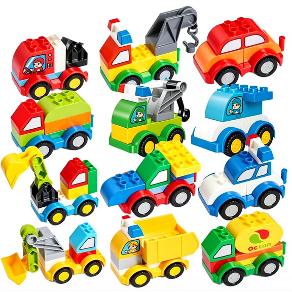 80 Pcs Toddler Car Building Block Set, 12 Different Vehicles, Versatile Engineer Car, STEM Toys, Compatible with Major Brands, Back to School Gift