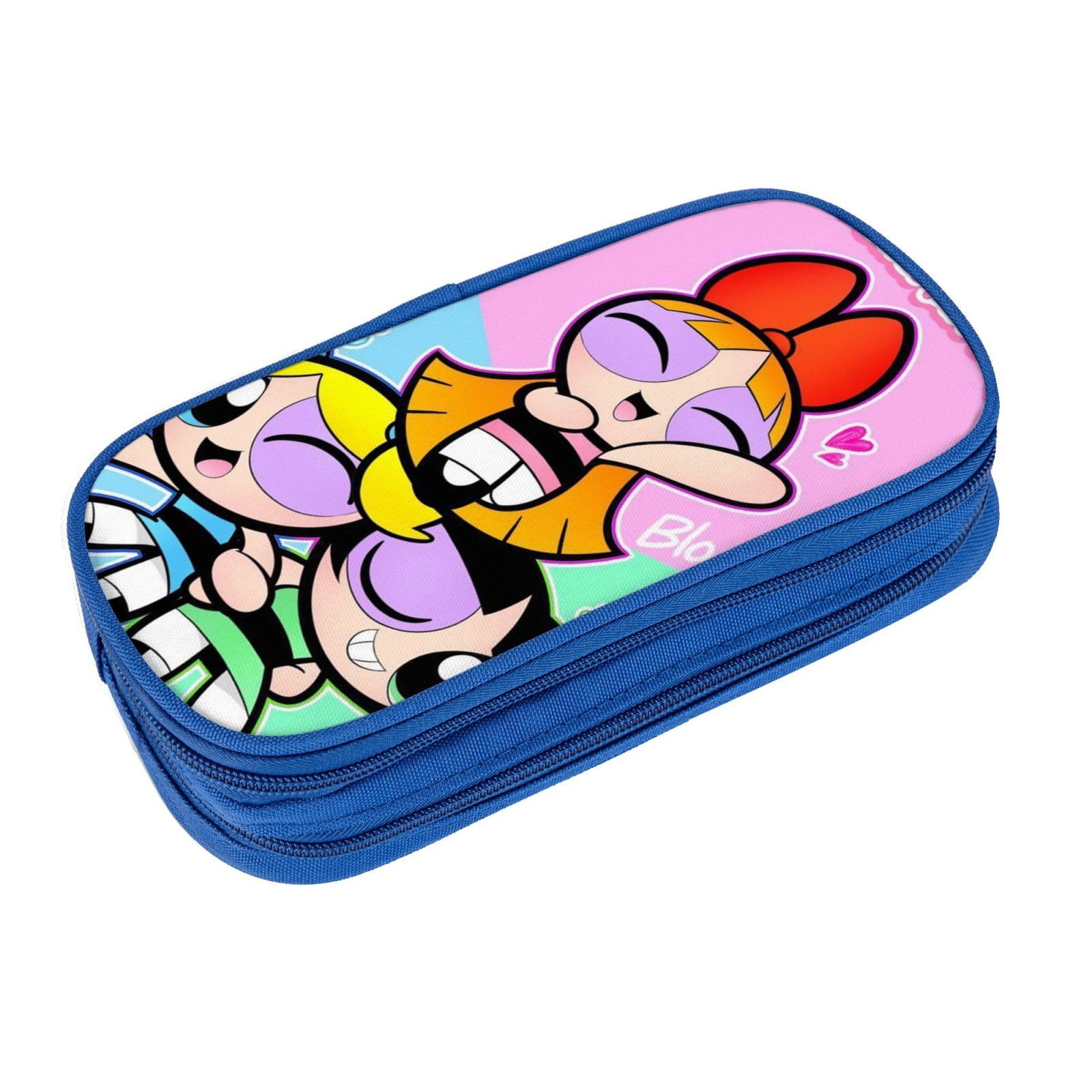 The Powerpuff Gi-rls Pencil Case Large Capacity Pencil Pouch Penbag Office Stationery Organizer Travel Makeup Bag Blue