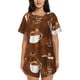 thumbnail image 1 of Fotbe Sloths Need More Coffee Conjunto de Pijama Estampado para Mujer, 2 Piezas, Ropa de Dormir con Camiseta de Manga Corta y Shorts Suaves-4X-Large, 1 of 6