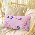 thumbnail image 4 of Pink Flower Pillow Covers, Linen Long Throw Pillow Case, Spring Floral Butterfly Elegant Pastoral Birds Holiday Pillow Protector Decorative Cushion Cover for Living Room/Bedroom 20" x 30", 4 of 8