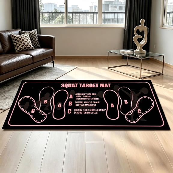 Pilates Squat Guide Mat for Home Gym, Non-Slip Fitness Training Mat with Foot Position Markings, Portable Foldable Exercise Mat for Squats, Yoga, Core & Full Body Workout