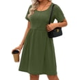 thumbnail image 4 of MOSHU Summer Dresses for Women Crewneck Short Sleeve Midi Dress Casual Button A-Line Sundress with Pockets, 4 of 10