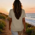 thumbnail image 4 of JULMCOMO Cotton Linen Shirts for Women Floral Embroidery Henley Short Sleeve Loose Vintage Blouses Comfy Casual Shirts Beige 3XL, 4 of 7