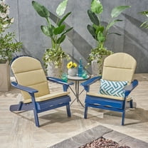 Ariel Outdoor Acacia Wood Folding Adirondack Chairs with Cushions (Set of 2), Navy Blue and Khaki