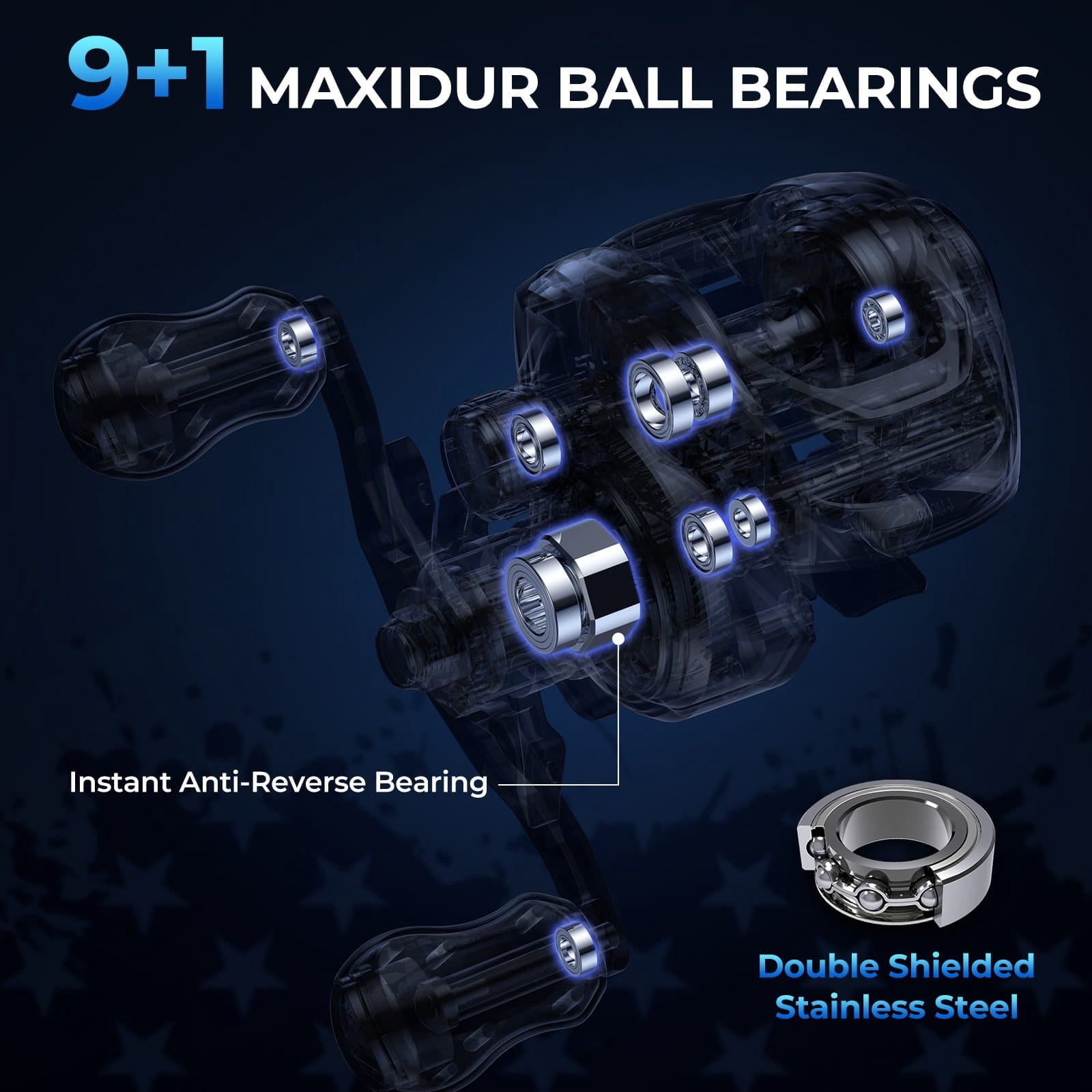 KastKing Royale Legend Patriot Twin-Tip Baitcasting Fishing Rod and Reel Combo，Cast: Left Reel, 6'6''- M Rod(2 Pcs + Extra Tips)