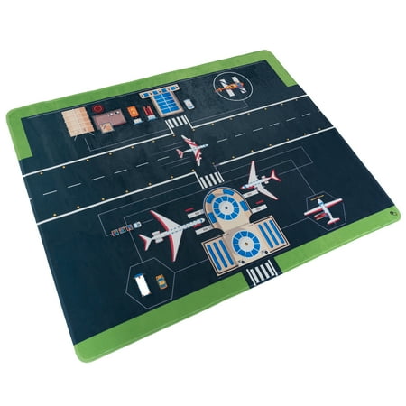 Baby Play Mat for Kids, Microfiber Flannel Fleece & Foam Mat with Non Slip Back and Airport Scene for Toddlers, Boys and Girls by Hey! Play!