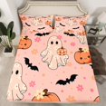 thumbnail image 2 of jejeloiu Cute Ghost Pumpkin Twin Sheet Sets,Rustic Flower Floral Twin Fitted Sheet,Black Spooky Bats Flat Sheet,Lightweight Room Decoration,3pcs, 2 of 7