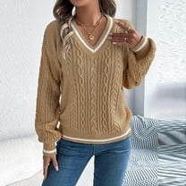 Busydd Womens Sweaters Fall V Neck Sweaters for Women Fashion Knit Cable Pullover Sweaters for Women