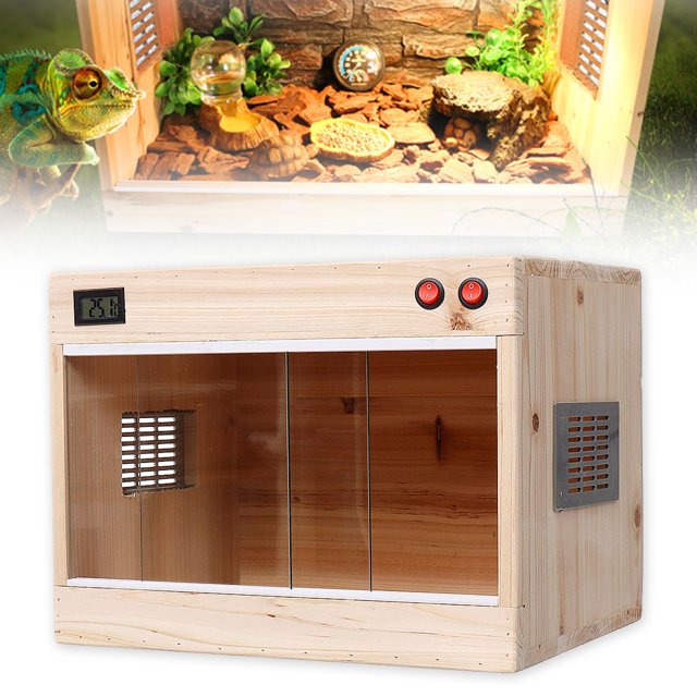 Wooden Reptile Vivarium Terrariums Heating Cage Lizard Turtle Breeding Housing