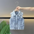 thumbnail image 4 of AHTJRT Kids Unisex Denim Vest Fashion Vintage Distressed Solid Lapel Full Button Sleeveless Jean Jacket with Pockets Casual Fall Spring Tops Blue#01 3-4 Years, 4 of 9