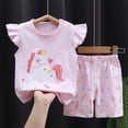 thumbnail image 2 of 4-5 Years Toddler Pajamas Long Sleeve Girls Pajama Set Kids Solid Pjs Boys Soft Sleepwear 12M–7Y Flying Sleeve Top Shorts Set Pink, 2 of 4