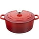 thumbnail image 1 of Olla holandesa de hierro fundido esmaltado con tapa, 7 cuartos, redonda, con asas dobles, apta para hornear pan, apta para horno hasta 260 °C, color rojo, 1 of 5