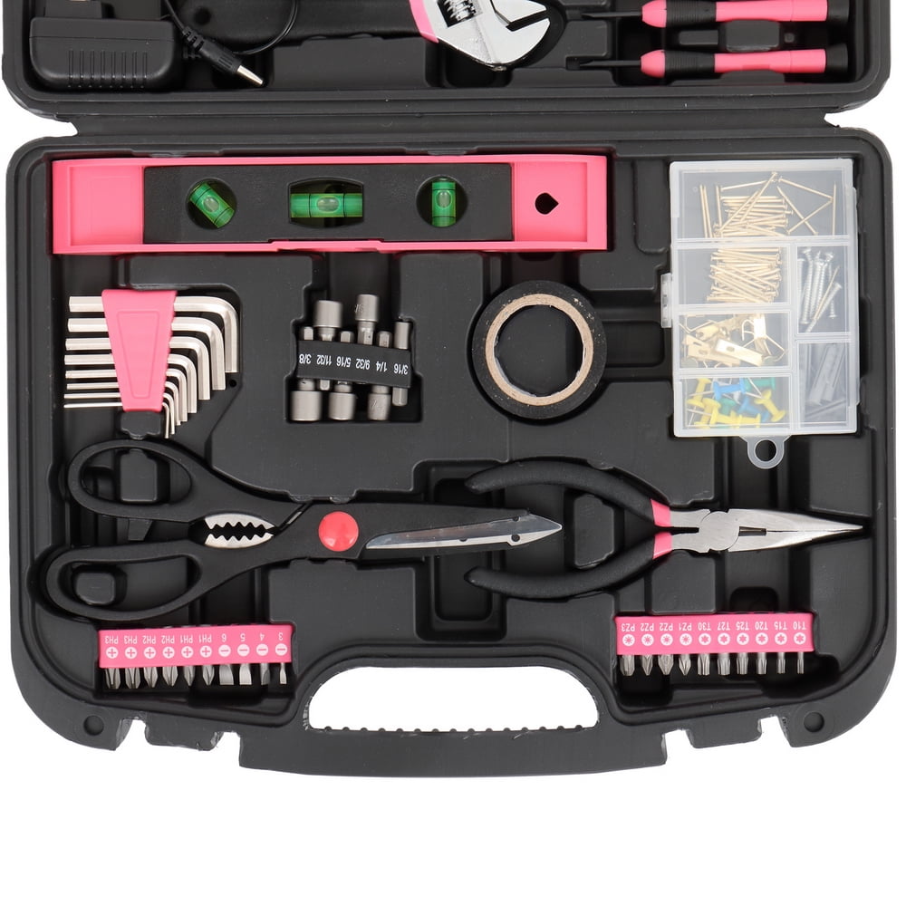 149pcs Iron Household Tool Set Pink Tool Drill Set Box Tool Kit For Women College Student House With Drill