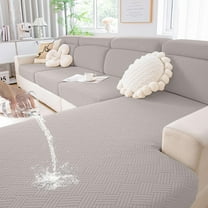 Smiry Waterproof Sofa Seat Cushion Covers, Stretch Couch Cushion Slipcovers, Fitted Jacquard Furniture Protector for Pets, Kid (Three, Taupe)