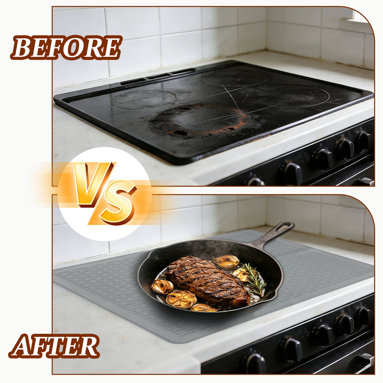 Uxcell Stove Top Cover for Electric Stove, Includes 1Pcs Silicone Pad and 2Pcs Cooktop Gap Strip Silicone Stove Mat for Kitchen Glass Top Cooktop Protector , Grey